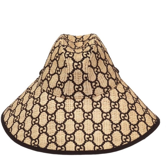 RARE Gucci GG Embroidered Monogram Wide Brim Raffia Hat - Picture 4 of 12